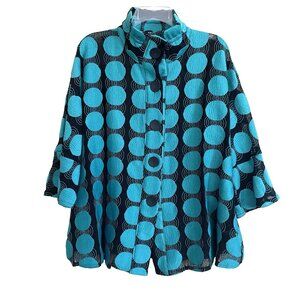 Damee Jacket XL Black Teal Polka Dots Artsy Art to Wear